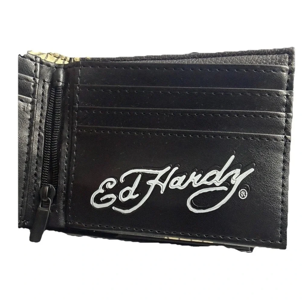 Ed Hardy‎ Men's Black Wallet Bi-fold With Valet Tray PU Leather Eagle Tattoo New